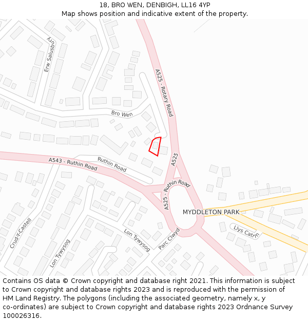 18, BRO WEN, DENBIGH, LL16 4YP: Location map and indicative extent of plot