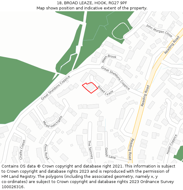 18, BROAD LEAZE, HOOK, RG27 9PF: Location map and indicative extent of plot