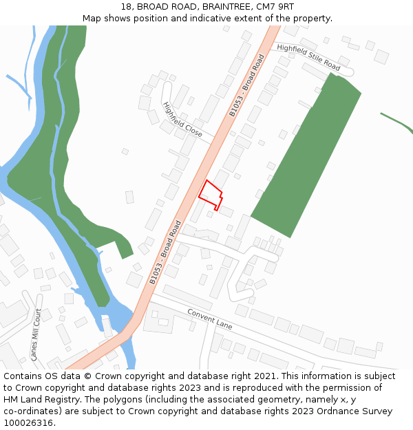 18, BROAD ROAD, BRAINTREE, CM7 9RT: Location map and indicative extent of plot