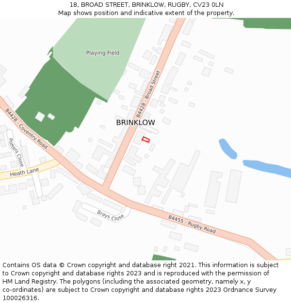 18, BROAD STREET, BRINKLOW, RUGBY, CV23 0LN: Location map and indicative extent of plot