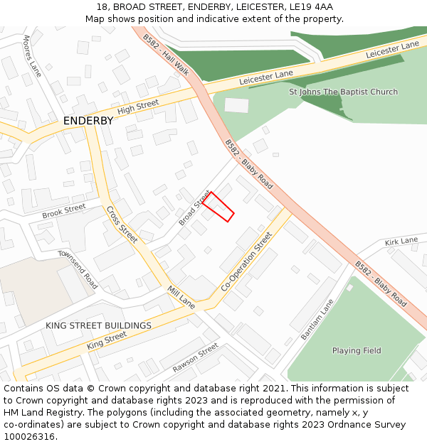 18, BROAD STREET, ENDERBY, LEICESTER, LE19 4AA: Location map and indicative extent of plot