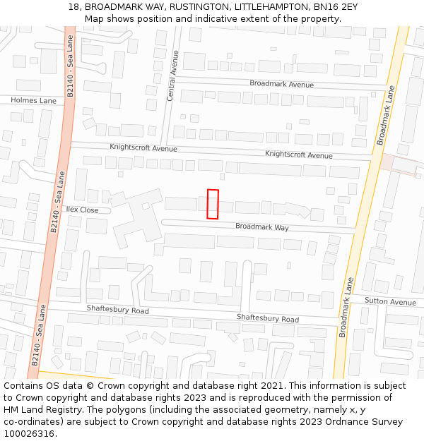 18, BROADMARK WAY, RUSTINGTON, LITTLEHAMPTON, BN16 2EY: Location map and indicative extent of plot