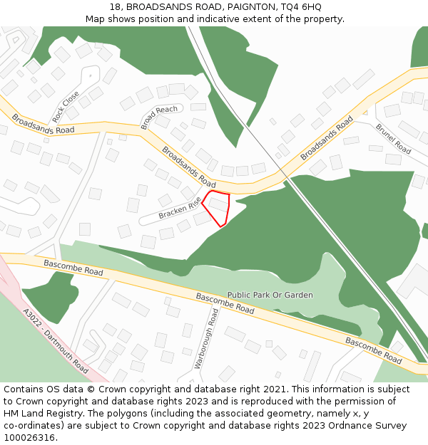 18, BROADSANDS ROAD, PAIGNTON, TQ4 6HQ: Location map and indicative extent of plot