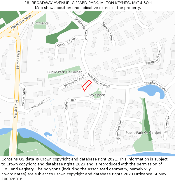 18, BROADWAY AVENUE, GIFFARD PARK, MILTON KEYNES, MK14 5QH: Location map and indicative extent of plot