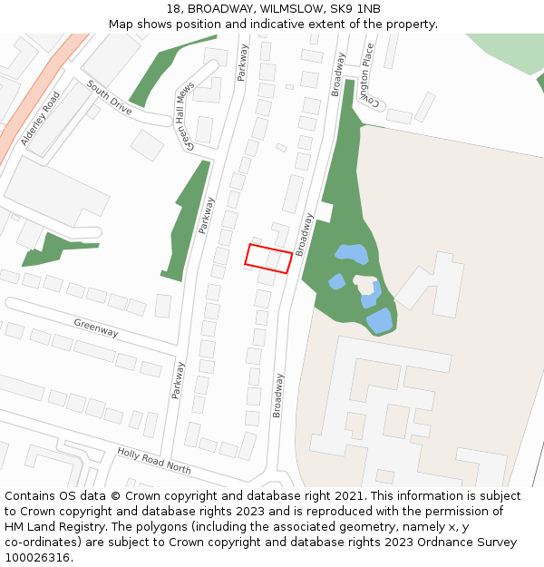 18, BROADWAY, WILMSLOW, SK9 1NB: Location map and indicative extent of plot