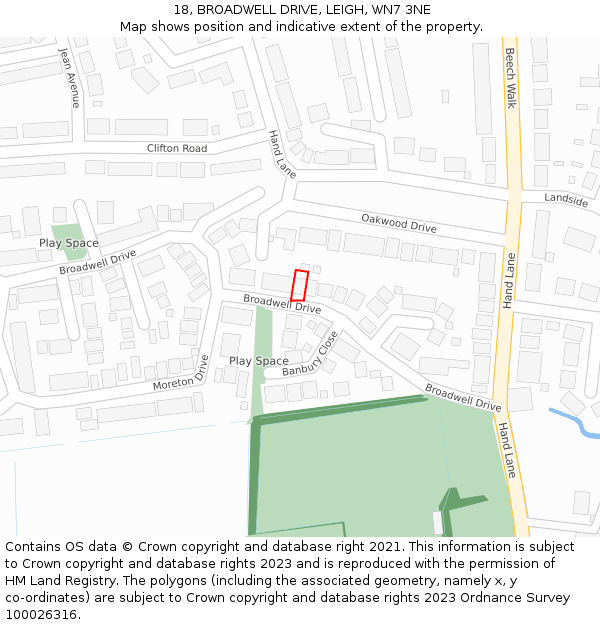18, BROADWELL DRIVE, LEIGH, WN7 3NE: Location map and indicative extent of plot
