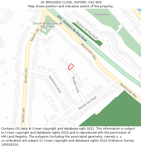 18, BROGDEN CLOSE, OXFORD, OX2 9DS: Location map and indicative extent of plot