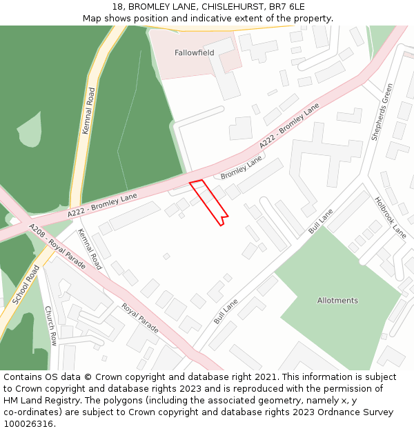 18, BROMLEY LANE, CHISLEHURST, BR7 6LE: Location map and indicative extent of plot