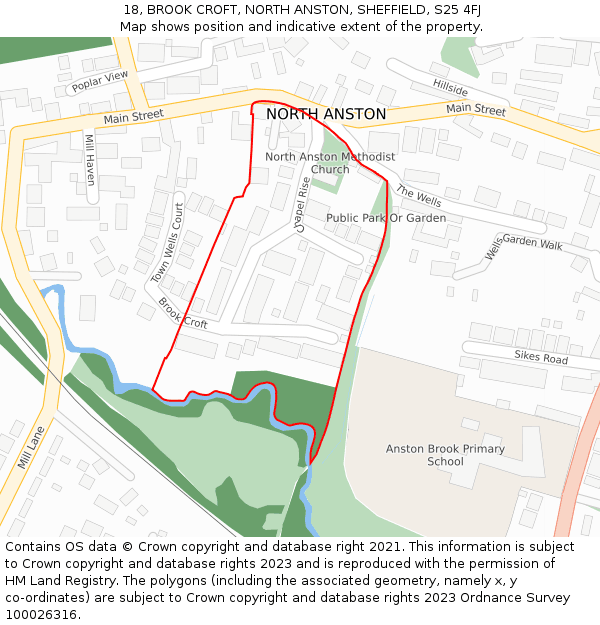 18, BROOK CROFT, NORTH ANSTON, SHEFFIELD, S25 4FJ: Location map and indicative extent of plot