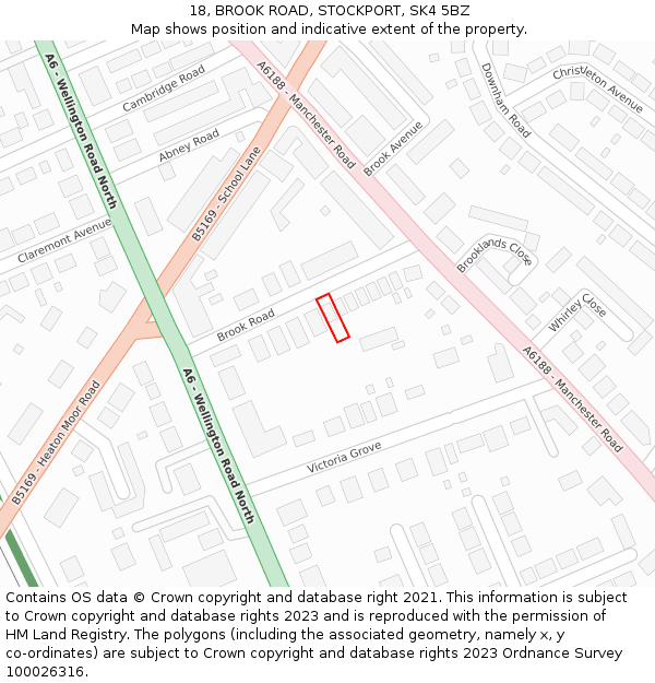 18, BROOK ROAD, STOCKPORT, SK4 5BZ: Location map and indicative extent of plot