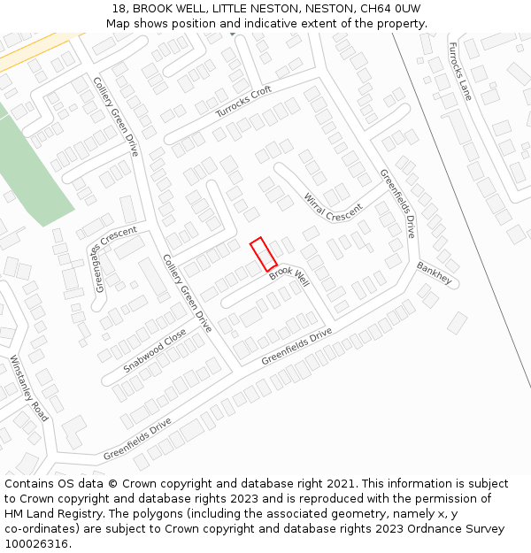 18, BROOK WELL, LITTLE NESTON, NESTON, CH64 0UW: Location map and indicative extent of plot