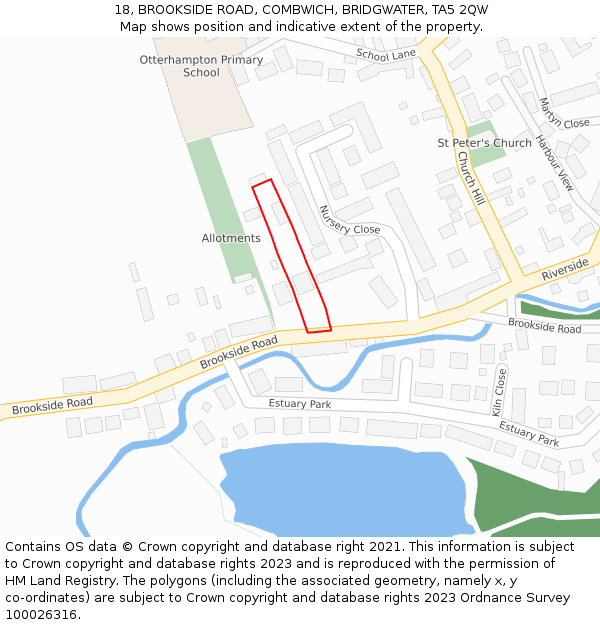 18, BROOKSIDE ROAD, COMBWICH, BRIDGWATER, TA5 2QW: Location map and indicative extent of plot