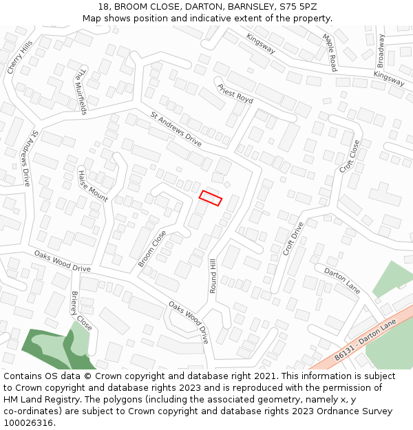 18, BROOM CLOSE, DARTON, BARNSLEY, S75 5PZ: Location map and indicative extent of plot