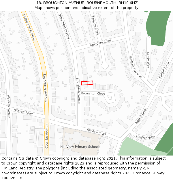 18, BROUGHTON AVENUE, BOURNEMOUTH, BH10 6HZ: Location map and indicative extent of plot