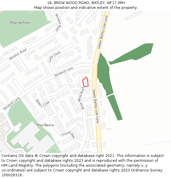 18, BROW WOOD ROAD, BATLEY, WF17 0RH: Location map and indicative extent of plot
