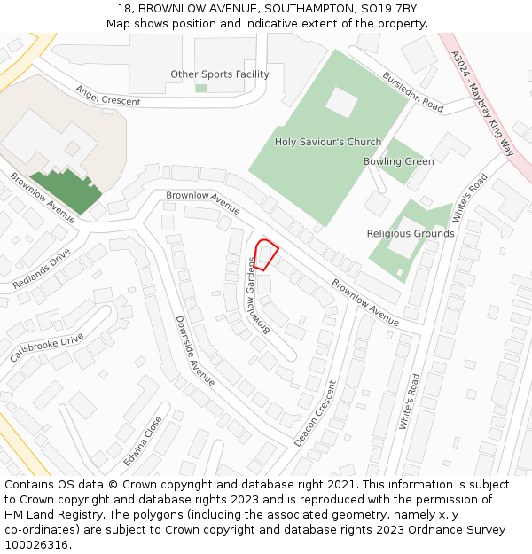 18, BROWNLOW AVENUE, SOUTHAMPTON, SO19 7BY: Location map and indicative extent of plot