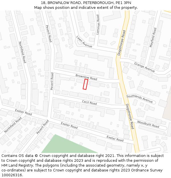 18, BROWNLOW ROAD, PETERBOROUGH, PE1 3PN: Location map and indicative extent of plot