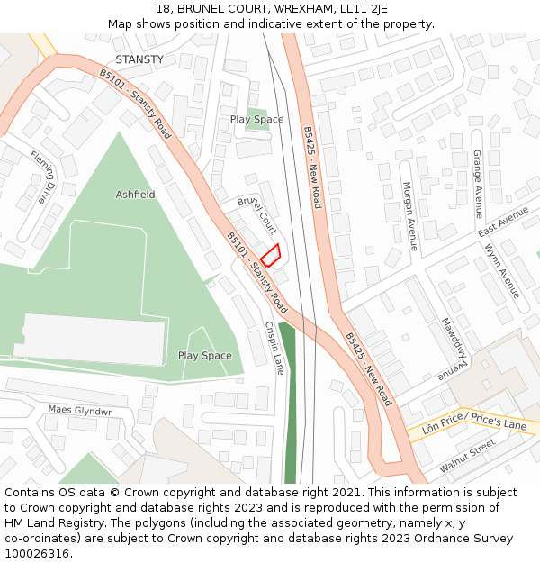 18, BRUNEL COURT, WREXHAM, LL11 2JE: Location map and indicative extent of plot