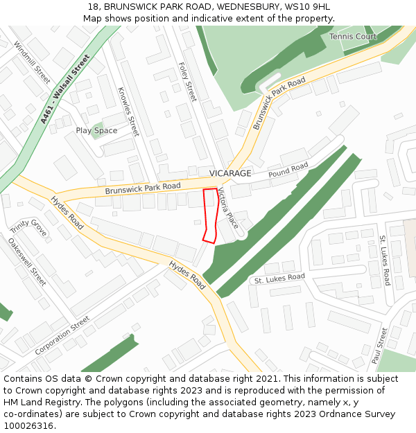 18, BRUNSWICK PARK ROAD, WEDNESBURY, WS10 9HL: Location map and indicative extent of plot