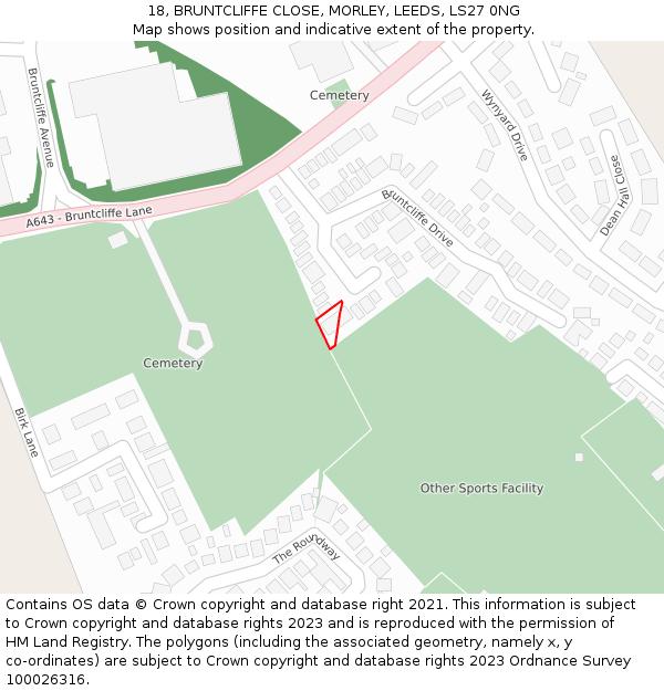 18, BRUNTCLIFFE CLOSE, MORLEY, LEEDS, LS27 0NG: Location map and indicative extent of plot