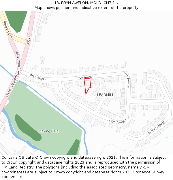 18, BRYN AWELON, MOLD, CH7 1LU: Location map and indicative extent of plot