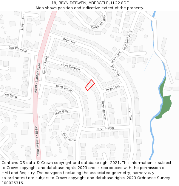 18, BRYN DERWEN, ABERGELE, LL22 8DE: Location map and indicative extent of plot