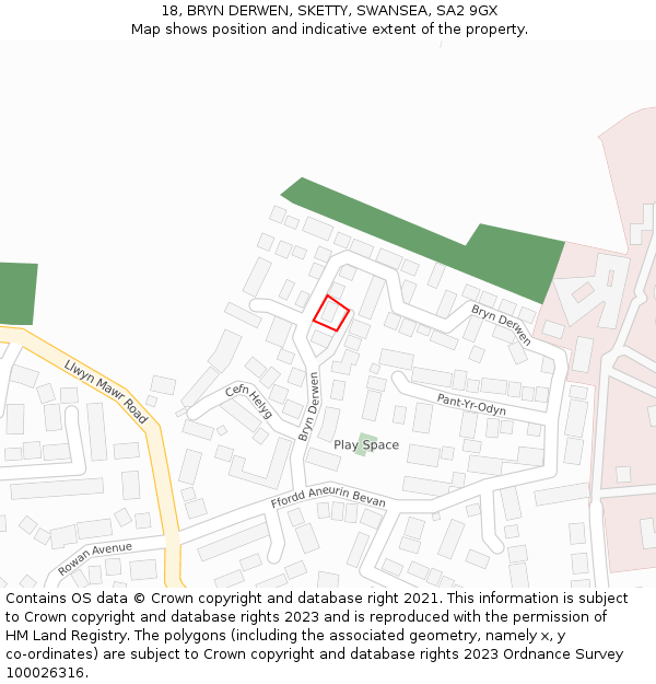 18, BRYN DERWEN, SKETTY, SWANSEA, SA2 9GX: Location map and indicative extent of plot