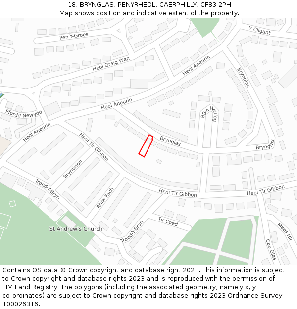 18, BRYNGLAS, PENYRHEOL, CAERPHILLY, CF83 2PH: Location map and indicative extent of plot