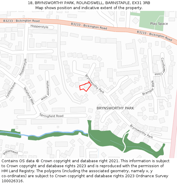 18, BRYNSWORTHY PARK, ROUNDSWELL, BARNSTAPLE, EX31 3RB: Location map and indicative extent of plot