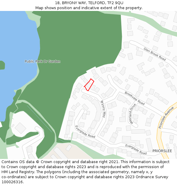 18, BRYONY WAY, TELFORD, TF2 9QU: Location map and indicative extent of plot