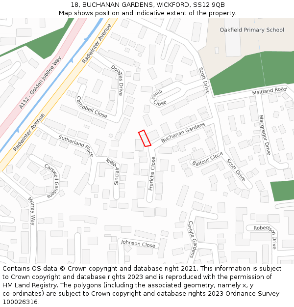 18, BUCHANAN GARDENS, WICKFORD, SS12 9QB: Location map and indicative extent of plot