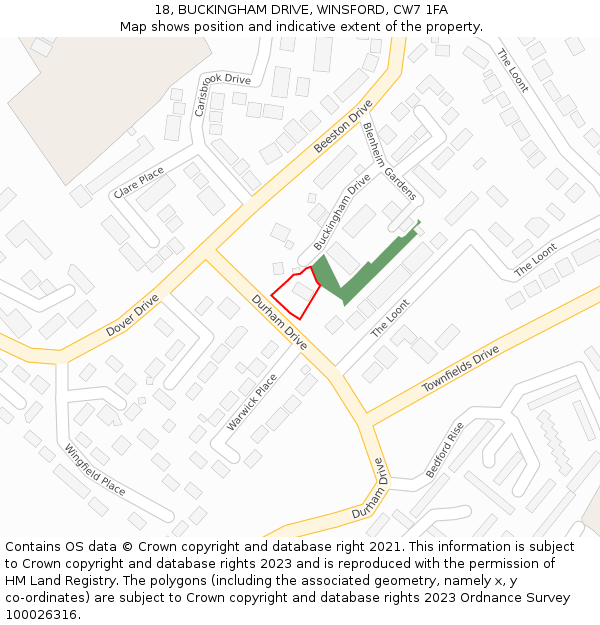 18, BUCKINGHAM DRIVE, WINSFORD, CW7 1FA: Location map and indicative extent of plot