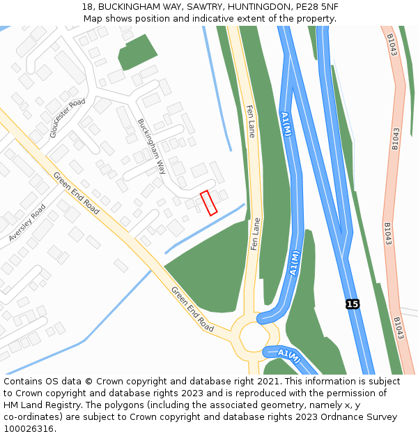 18, BUCKINGHAM WAY, SAWTRY, HUNTINGDON, PE28 5NF: Location map and indicative extent of plot