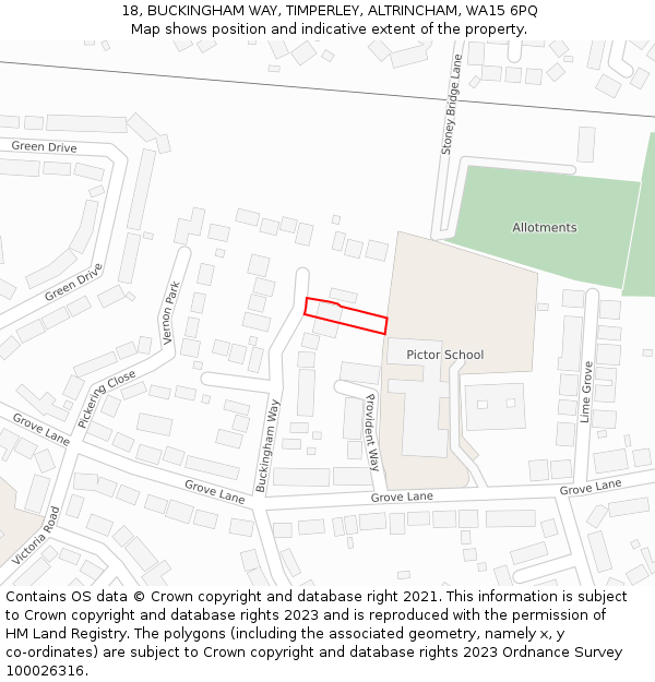 18, BUCKINGHAM WAY, TIMPERLEY, ALTRINCHAM, WA15 6PQ: Location map and indicative extent of plot