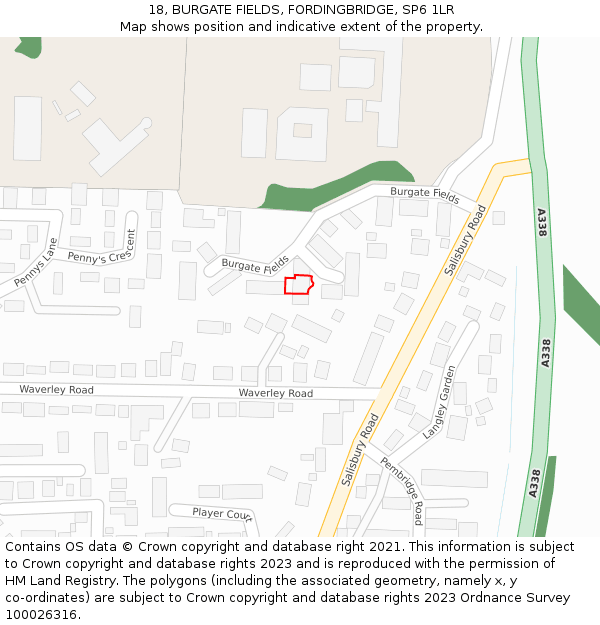 18, BURGATE FIELDS, FORDINGBRIDGE, SP6 1LR: Location map and indicative extent of plot