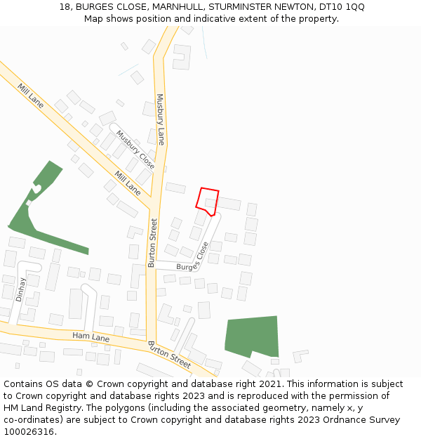 18, BURGES CLOSE, MARNHULL, STURMINSTER NEWTON, DT10 1QQ: Location map and indicative extent of plot