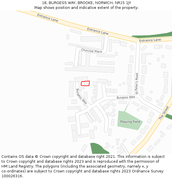 18, BURGESS WAY, BROOKE, NORWICH, NR15 1JY: Location map and indicative extent of plot