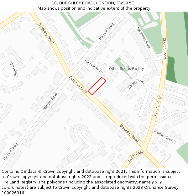 18, BURGHLEY ROAD, LONDON, SW19 5BH: Location map and indicative extent of plot