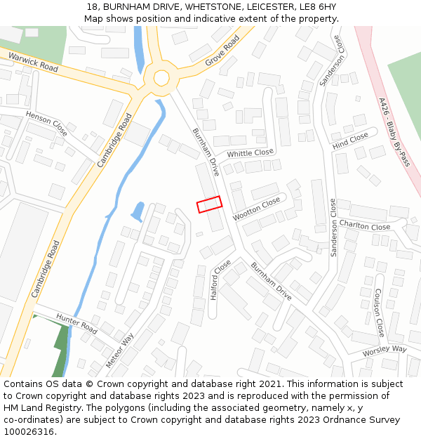18, BURNHAM DRIVE, WHETSTONE, LEICESTER, LE8 6HY: Location map and indicative extent of plot