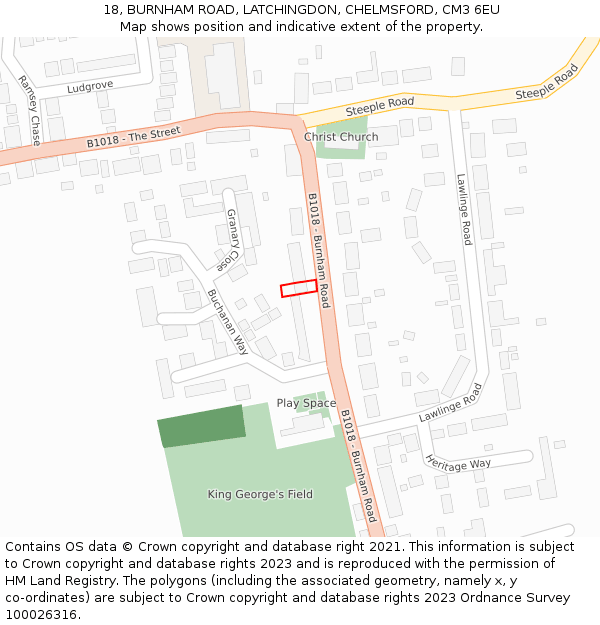 18, BURNHAM ROAD, LATCHINGDON, CHELMSFORD, CM3 6EU: Location map and indicative extent of plot