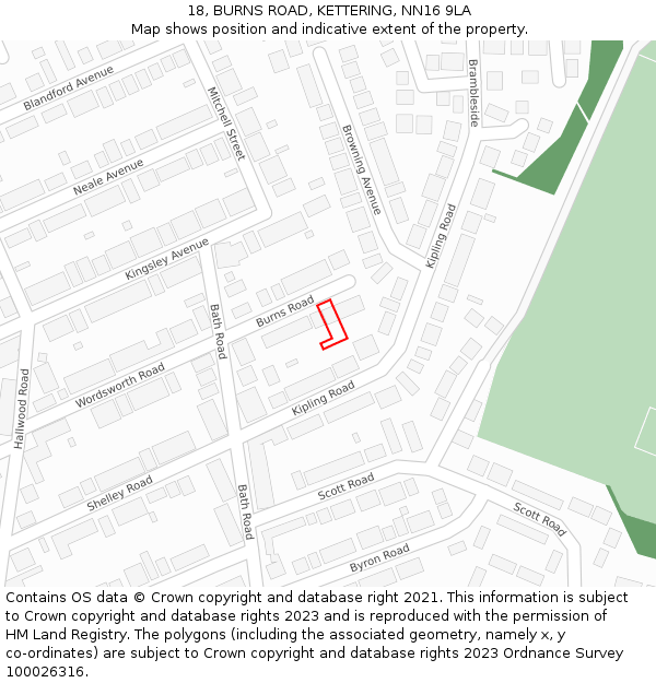 18, BURNS ROAD, KETTERING, NN16 9LA: Location map and indicative extent of plot