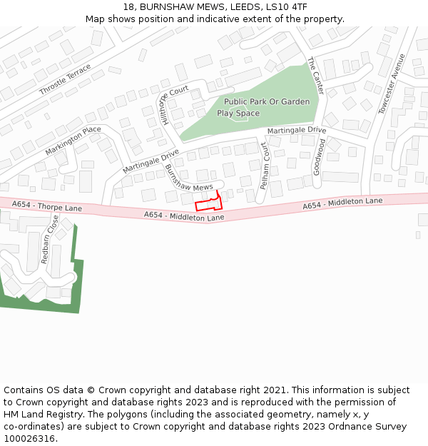 18, BURNSHAW MEWS, LEEDS, LS10 4TF: Location map and indicative extent of plot
