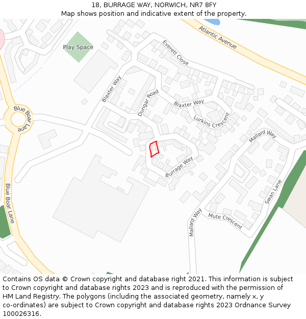 18, BURRAGE WAY, NORWICH, NR7 8FY: Location map and indicative extent of plot