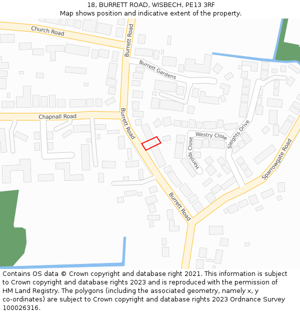 18, BURRETT ROAD, WISBECH, PE13 3RF: Location map and indicative extent of plot