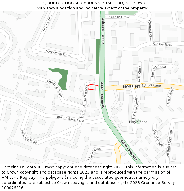 18, BURTON HOUSE GARDENS, STAFFORD, ST17 9WD: Location map and indicative extent of plot