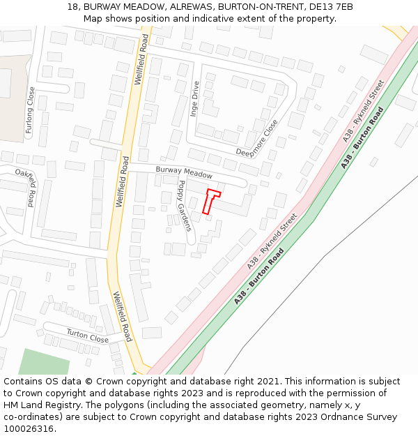 18, BURWAY MEADOW, ALREWAS, BURTON-ON-TRENT, DE13 7EB: Location map and indicative extent of plot