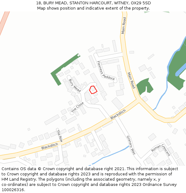 18, BURY MEAD, STANTON HARCOURT, WITNEY, OX29 5SD: Location map and indicative extent of plot