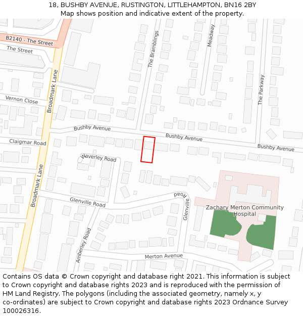 18, BUSHBY AVENUE, RUSTINGTON, LITTLEHAMPTON, BN16 2BY: Location map and indicative extent of plot