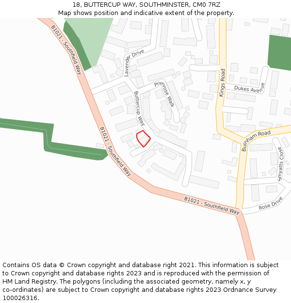 18, BUTTERCUP WAY, SOUTHMINSTER, CM0 7RZ: Location map and indicative extent of plot