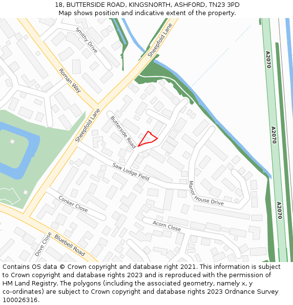 18, BUTTERSIDE ROAD, KINGSNORTH, ASHFORD, TN23 3PD: Location map and indicative extent of plot